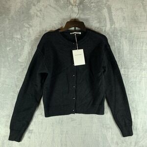 Alexander Wang Women's Cardigan Sweater Wool Black Button Up Cropped Crew Neck M